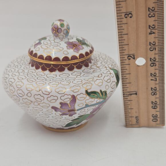 Vintage Mid-Century 3” Chinese Enameled Cloisonné Ginger Jar With Lid Small Pink - Picture 6 of 7